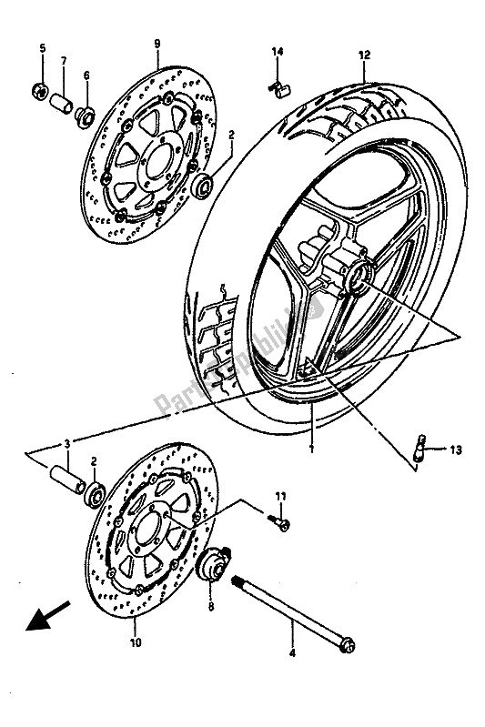 Tutte le parti per il Ruota Anteriore del Suzuki GSX R 1100 1987