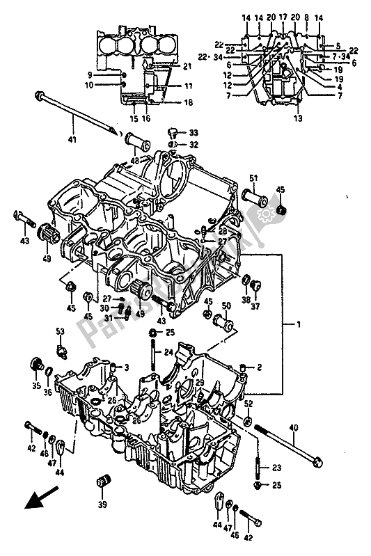 All parts for the Crankcase of the Suzuki GSX R 1100 1987