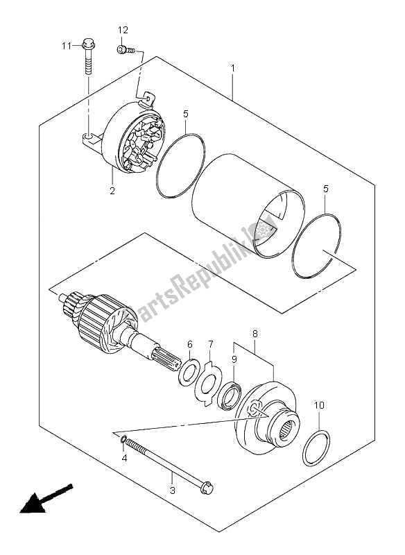 All parts for the Starting Motor of the Suzuki GSX R 600 2000