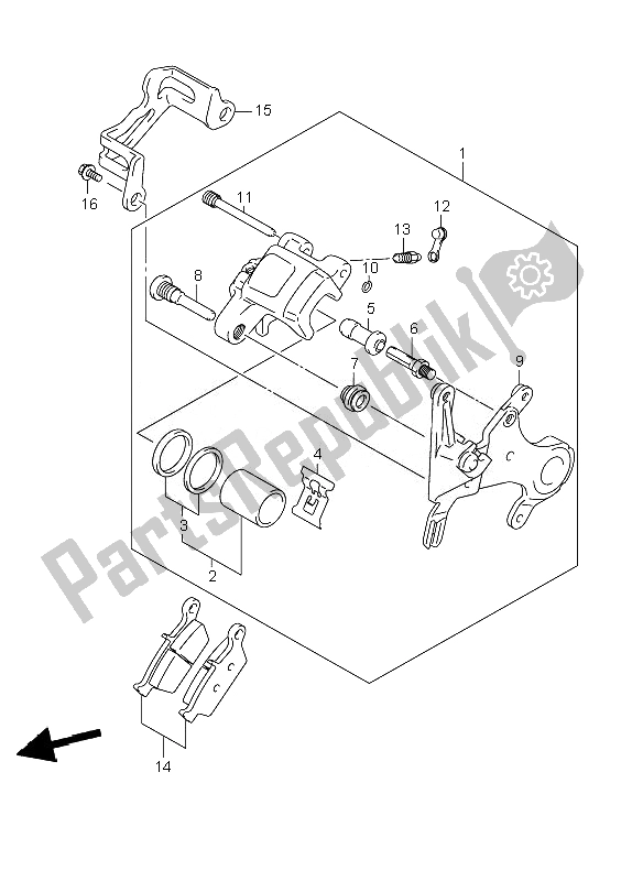 All parts for the Rear Caliper of the Suzuki RM 125 2007