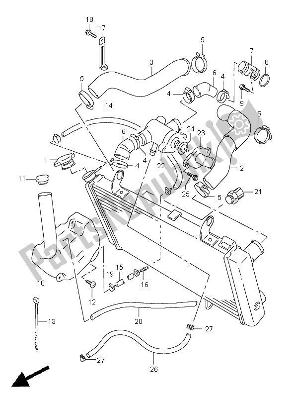 Alle onderdelen voor de Radiator Slang van de Suzuki TL 1000S 2001