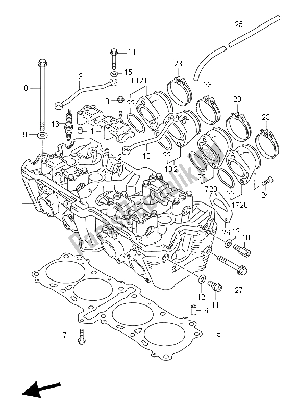 All parts for the Cylinder Head of the Suzuki GSX R 1100W 1997