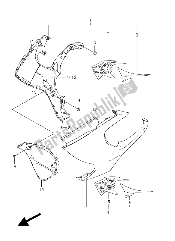 All parts for the Side Cowling (gsx1300ruf E19) of the Suzuki GSX 1300R Hayabusa 2011
