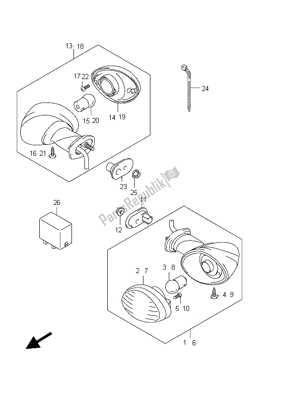 All parts for the Turnsignal Lamp of the Suzuki SFV 650A Gladius 2012