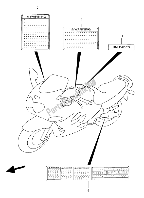 Alle onderdelen voor de Waarschuwingslabel van de Suzuki GSX 600F 1998