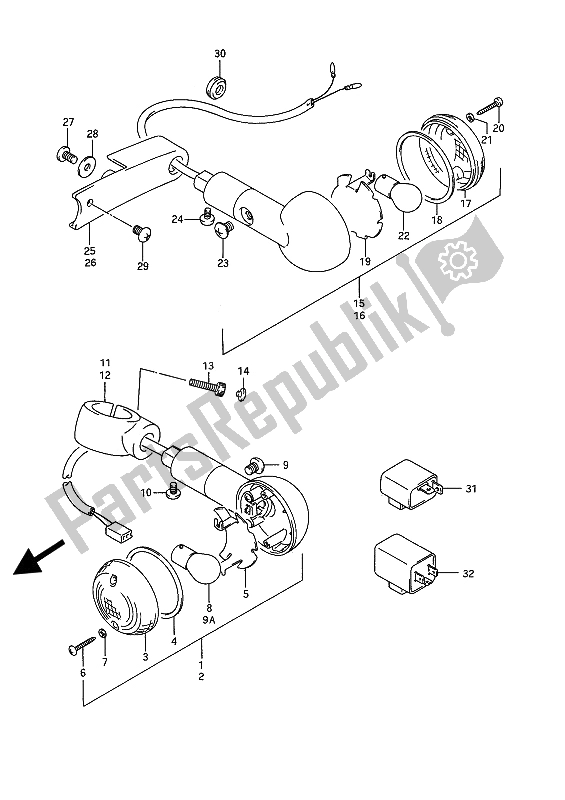 All parts for the Turn Signal Lamp of the Suzuki VS 1400 Glpf Intruder 1992