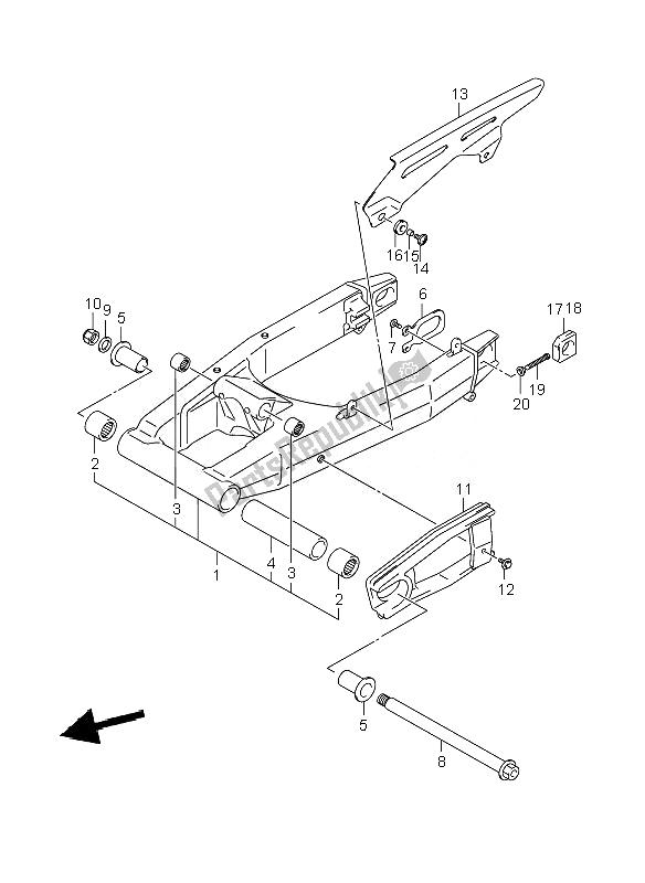 All parts for the Rear Swinging Arm of the Suzuki GSF 1250 SA Bandit 2010