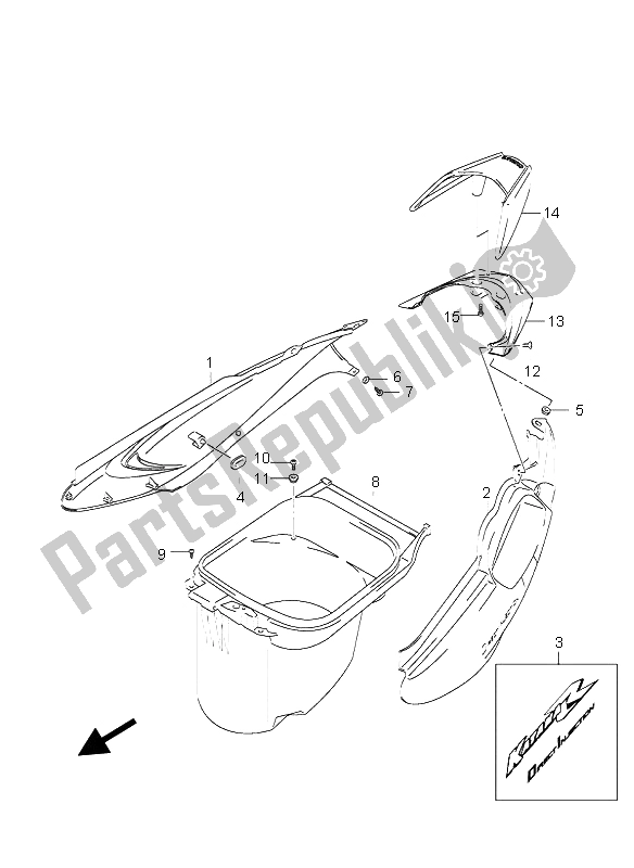 Toutes les pièces pour le Couverture De Cadre du Suzuki AY 50A LC Katana 2005