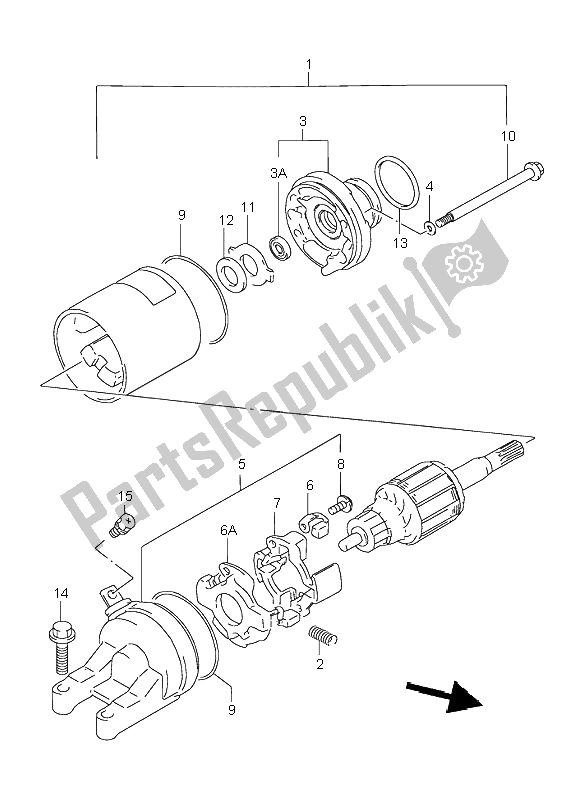 All parts for the Starting Motor of the Suzuki GSX 750F 1998