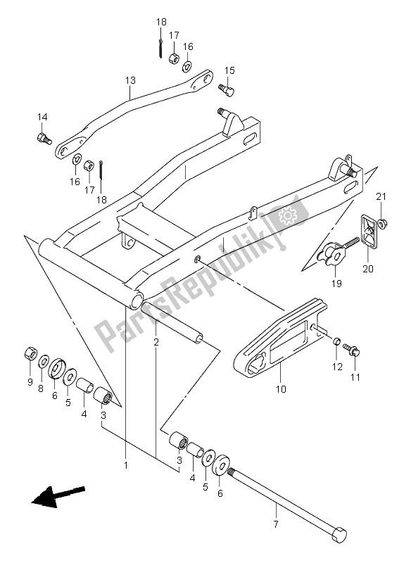 All parts for the Rear Swinging Arm of the Suzuki VL 250 Intruder 2001