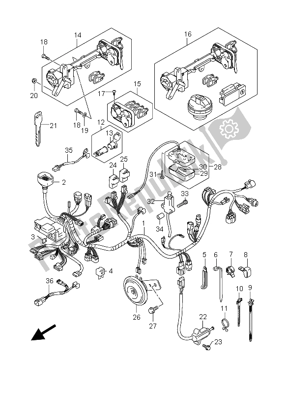 Tutte le parti per il Cablaggio (an400 P37) del Suzuki Burgman AN 400S 2005