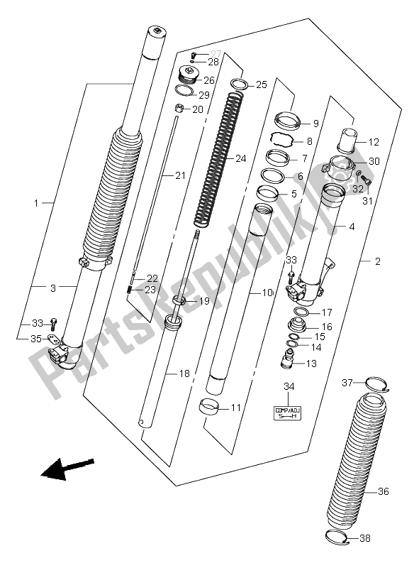 All parts for the Front Fork Damper of the Suzuki DR Z 400S 2003