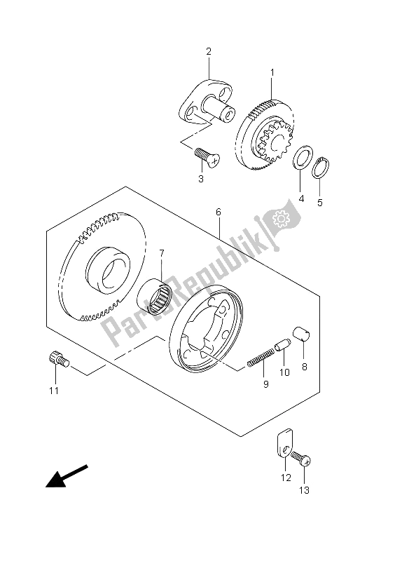 Alle onderdelen voor de Starterkoppeling van de Suzuki DR Z 70 2012