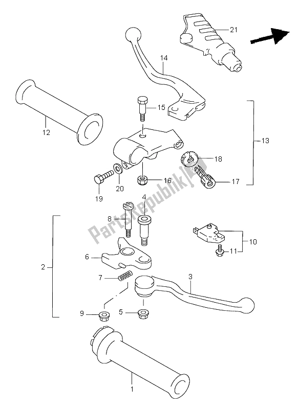 All parts for the Handle Lever of the Suzuki GSX 600F 2002