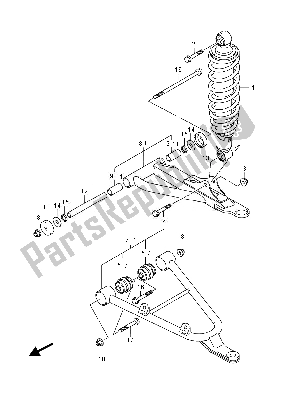 All parts for the Front Suspension Arm of the Suzuki LT A 500 XZ Kingquad AXI 4X4 2014