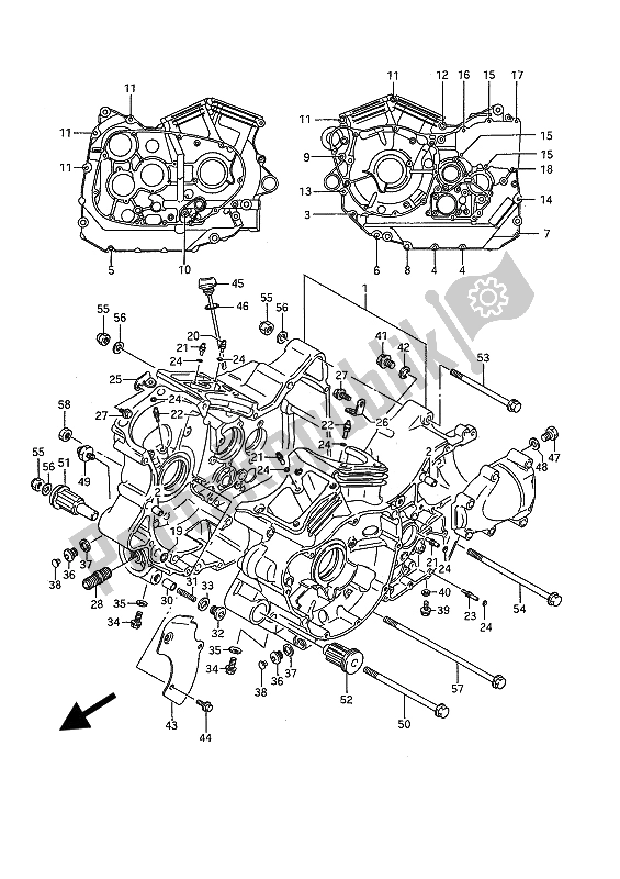 All parts for the Crankcase of the Suzuki VS 1400 GLP Intruder 1989