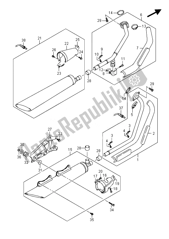 All parts for the Muffler of the Suzuki VZ 800 Intruder 2014