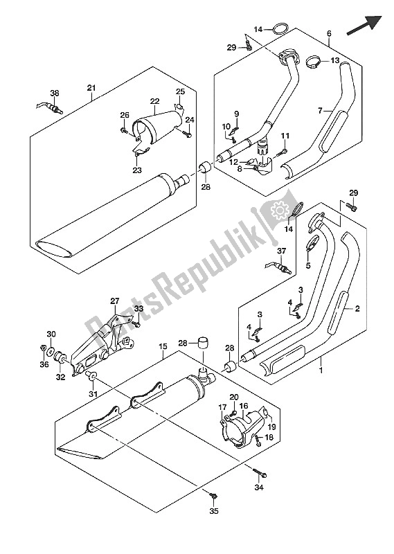 All parts for the Muffler (vl800ue E19) of the Suzuki VL 800 Intruder 2016