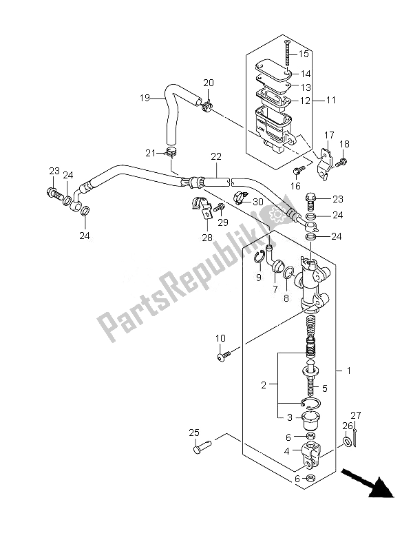 All parts for the Rear Master Cylinder of the Suzuki GSX R 750 2007