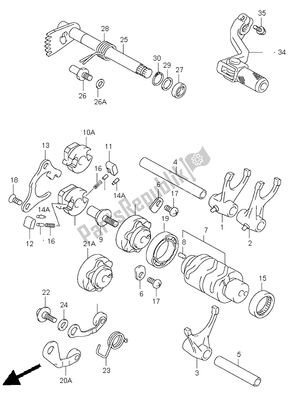 All parts for the Gear Shifting of the Suzuki RM 250 2004