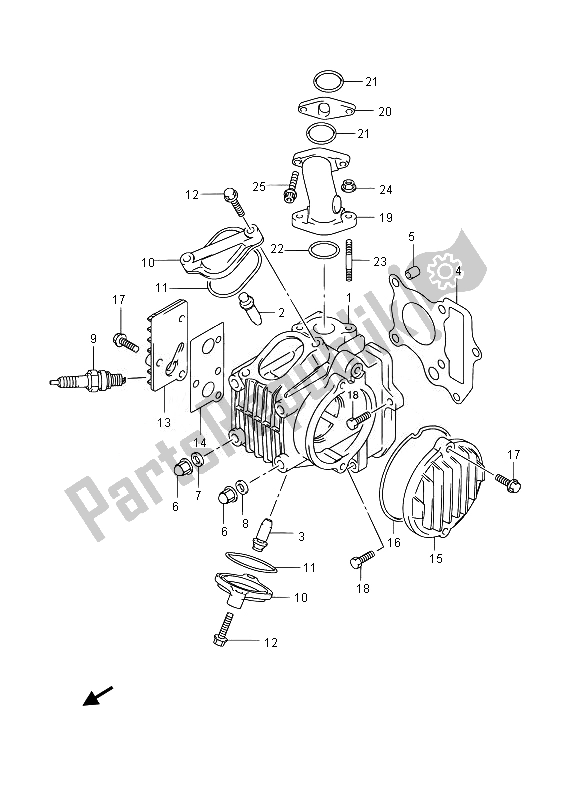 All parts for the Cylinder Head of the Suzuki DR Z 70 2014