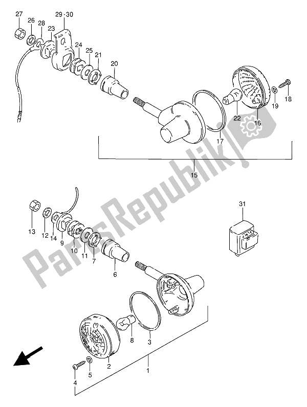 All parts for the Turn Signal Lamp (e1-p95) of the Suzuki GN 250 1988