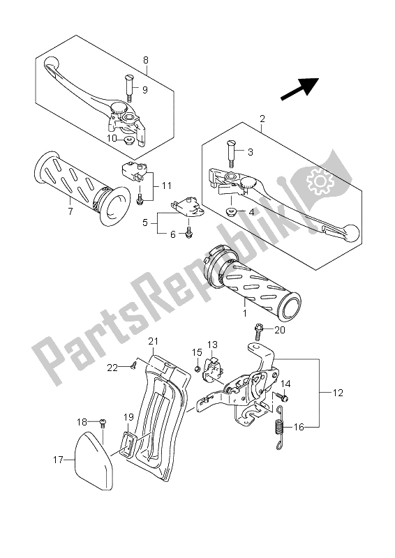 All parts for the Handle Lever (an650-a) of the Suzuki AN 650 AAZ Burgman Executive 2008