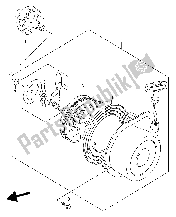 All parts for the Recoil Starter of the Suzuki LT A 400 Eiger 4X2 2004