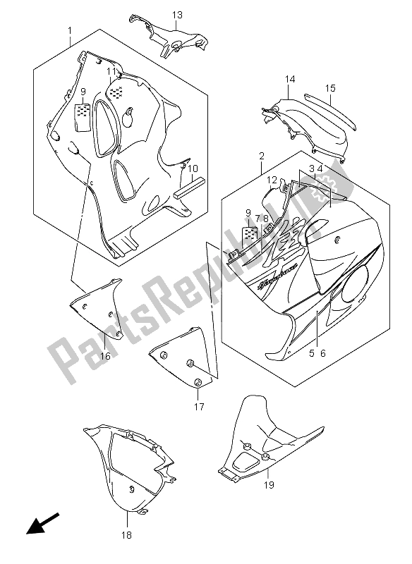 All parts for the Under Cowling of the Suzuki GSX 1300R Hayabusa 2005