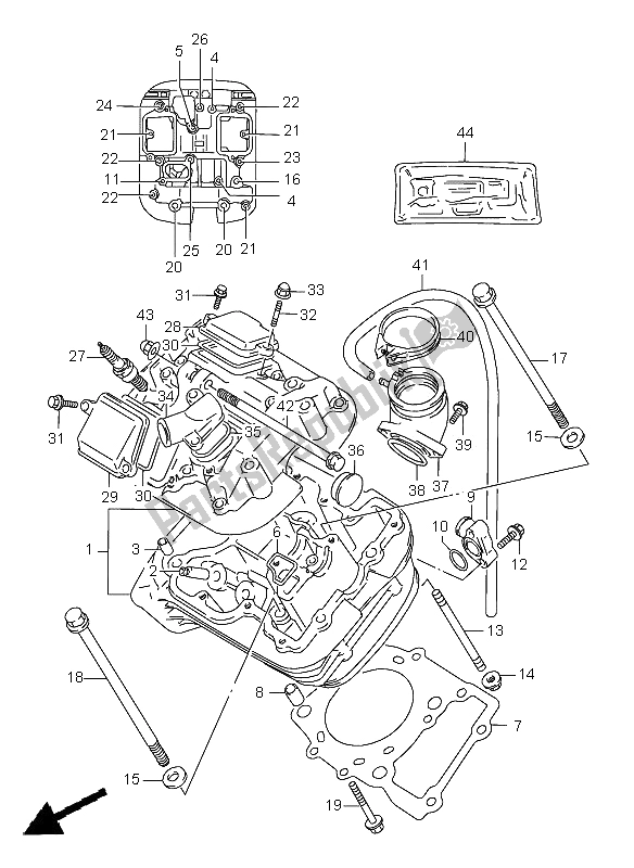 Alle onderdelen voor de Cilinderkop (voorzijde) van de Suzuki VX 800 1996