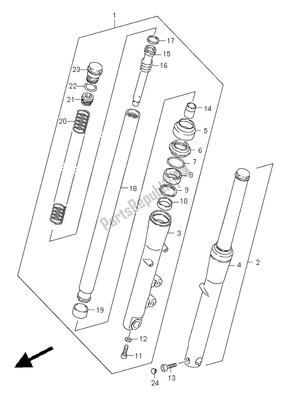 Alle onderdelen voor de Voorvork van de Suzuki VS 1400 Intruder 2002
