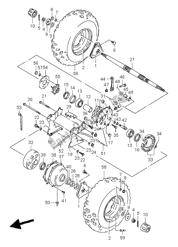 All parts for the Rear Wheel of the Suzuki LT 80 Quadsport 2004