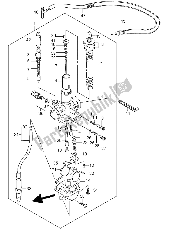 All parts for the Carburetor of the Suzuki LT F 160 Quadrunner 2005