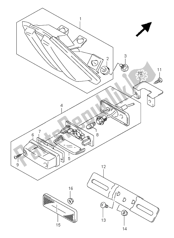 All parts for the Tail Lamp (sv1000-u1-u2) of the Suzuki SV 1000 NS 2003