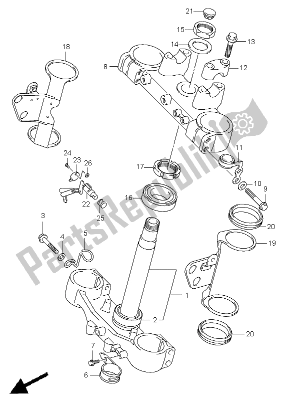 All parts for the Front Fork Bracket (e24) of the Suzuki DR Z 400E 2006