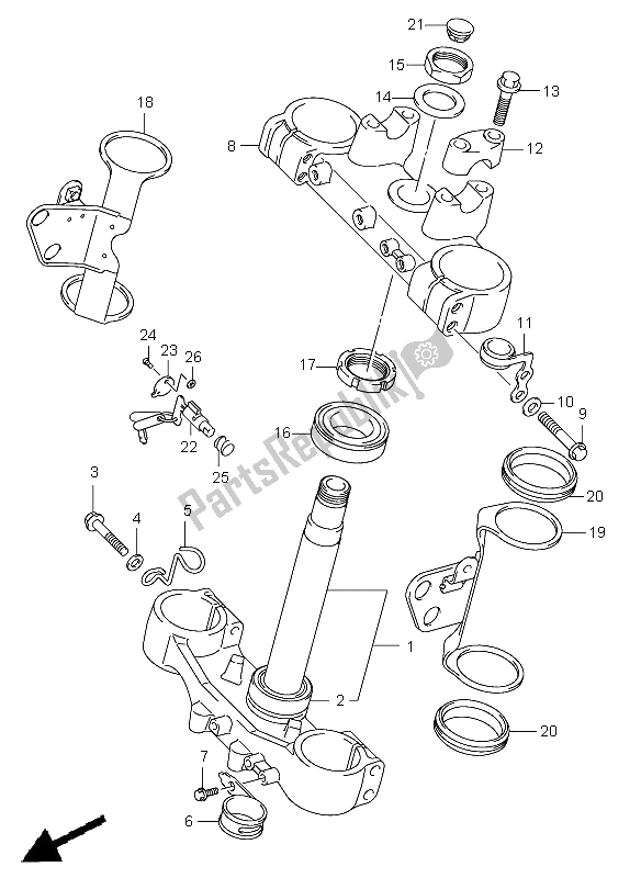 All parts for the Front Fork Bracket (e24) of the Suzuki DR Z 400E 2006