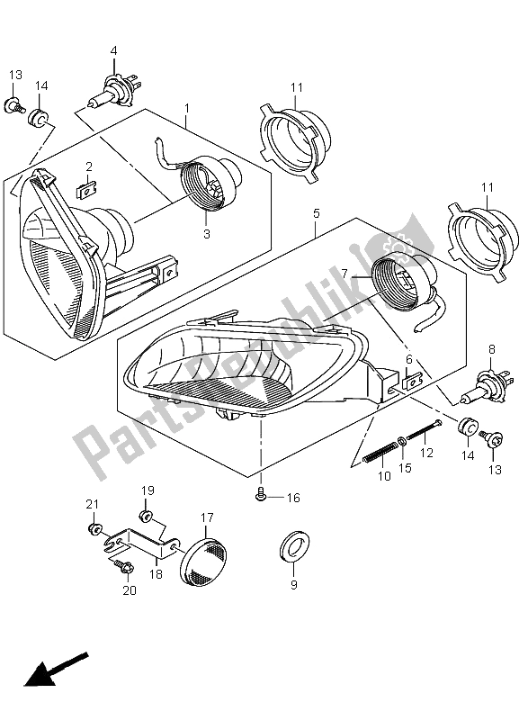 All parts for the Headlamp of the Suzuki LT A 400F Kingquad 4X4 2008