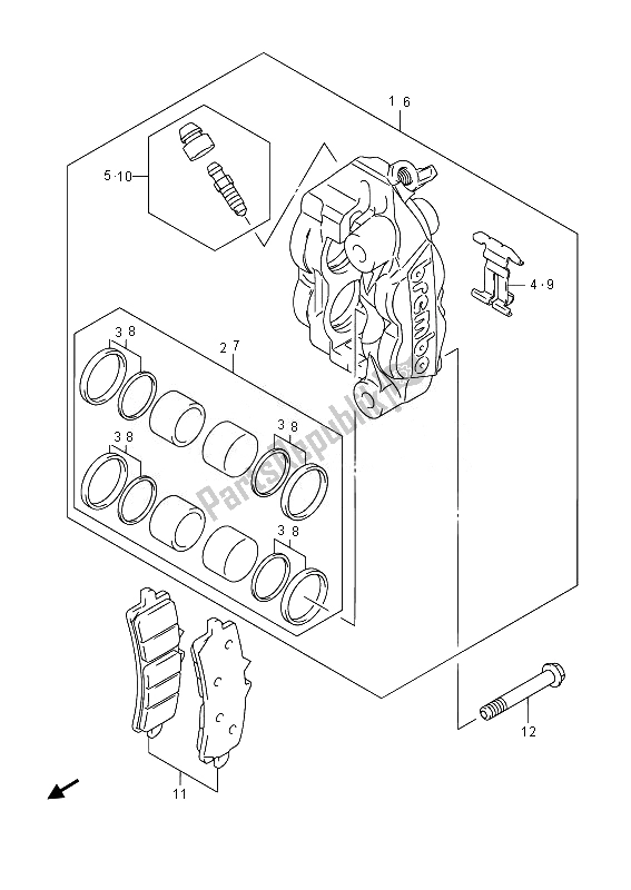 All parts for the Front Caliper of the Suzuki GSX 1300 RA Hayabusa 2014