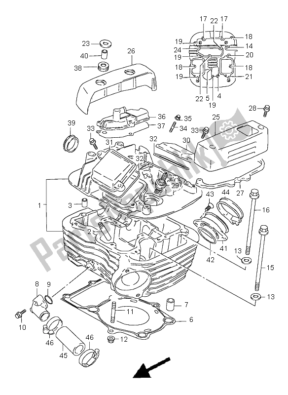 All parts for the Rear Cylinder Head of the Suzuki VZ 800 Marauder 1997