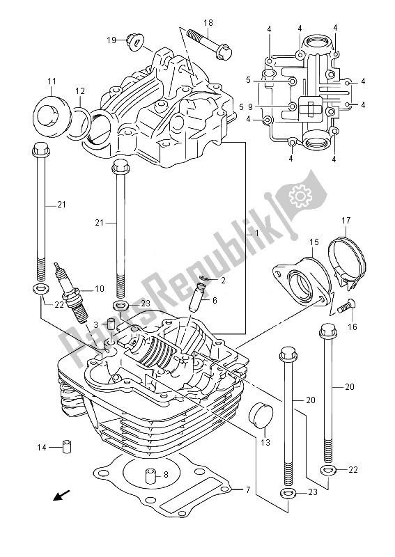 All parts for the Cylinder Head of the Suzuki DR Z 125 SW LW 2014