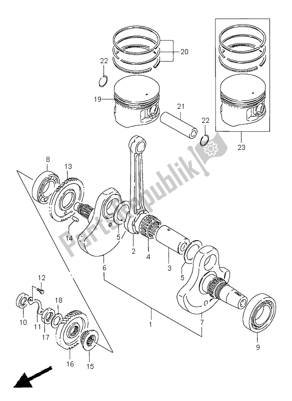 All parts for the Crankshaft of the Suzuki LS 650 Savage 2002