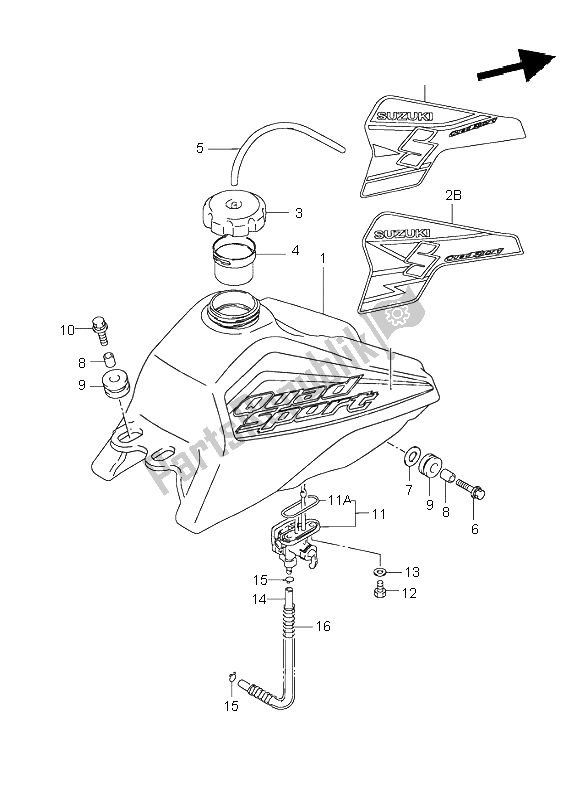 All parts for the Fuel Tank of the Suzuki LT 80 Quadsport 2004