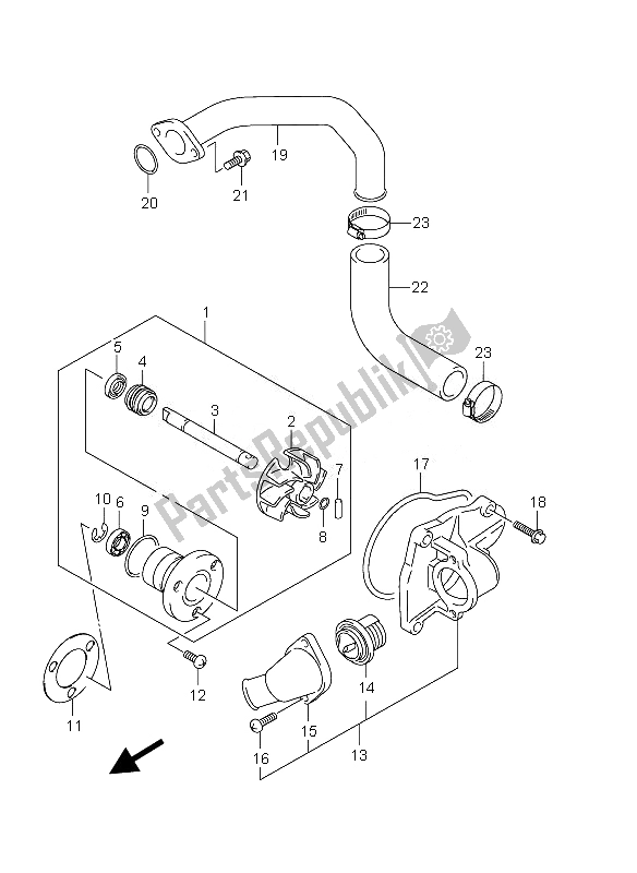 All parts for the Water Pump of the Suzuki VZ 800 Intruder 2010