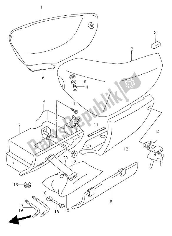 All parts for the Frame Cover of the Suzuki VL 1500 Intruder LC 2004