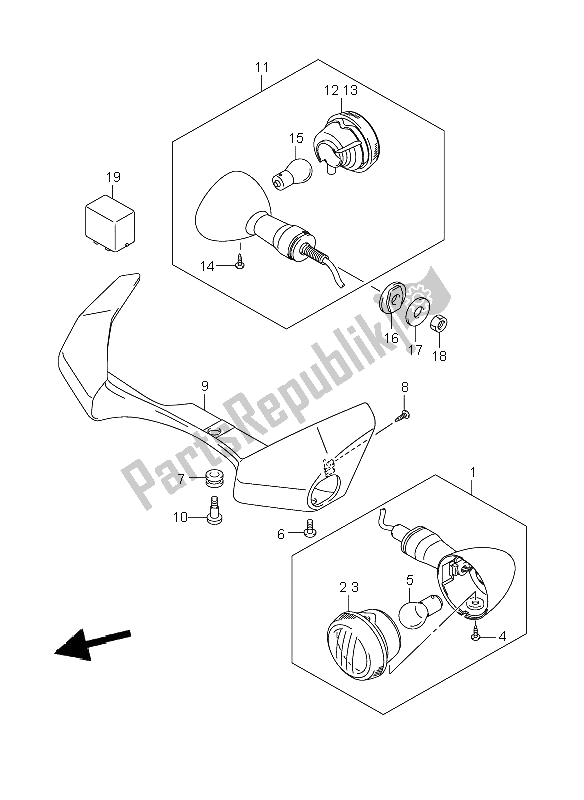 All parts for the Turnsignal Lamp (vzr1800-uf-n-nuf) of the Suzuki VZR 1800 Rnzr2 M Intruder 2009