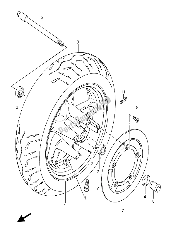 All parts for the Front Wheel of the Suzuki Burgman AN 400S 2005