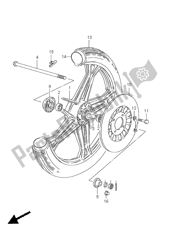 All parts for the Front Wheel (gn125e) of the Suzuki GN 125E 2000