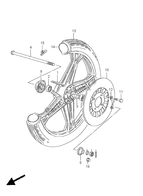 All parts for the Front Wheel (gn125e) of the Suzuki GN 125E 2000