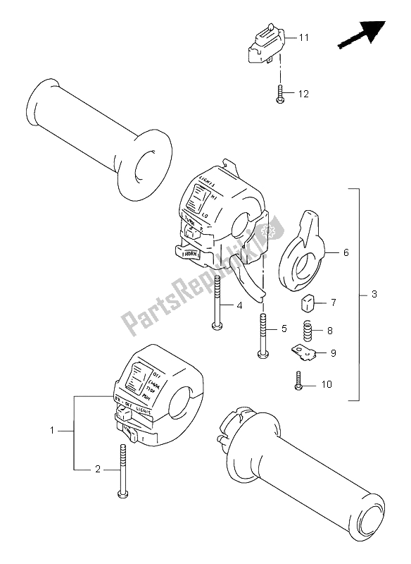 Alle onderdelen voor de Handvat Schakelaar van de Suzuki GSX 600F 1997