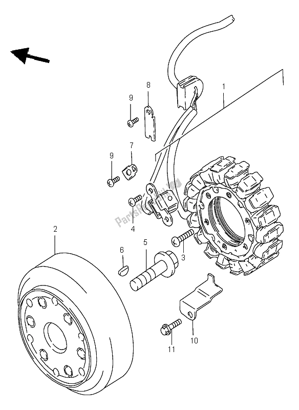 All parts for the Magneto of the Suzuki VS 600 Intruder 1996